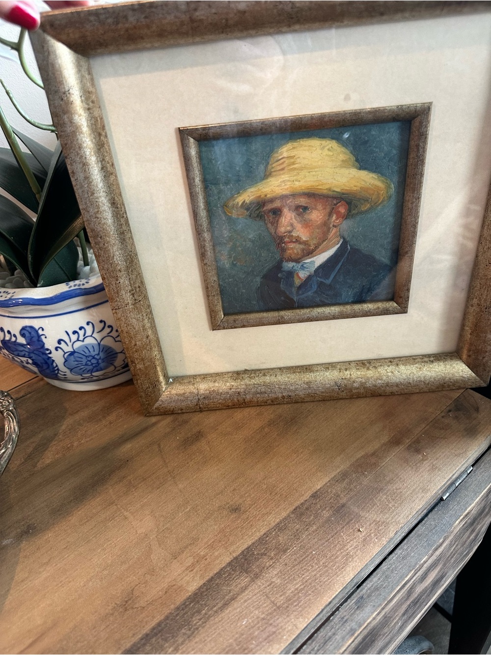 Framed Van Gogh-Style Portrait in Gold Frame, Yellow Hat